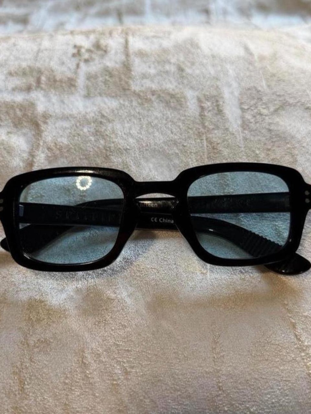 Spitfire Cut FifteeClassic Black Square Men's Sunglasses with Blue Tinted Lenses